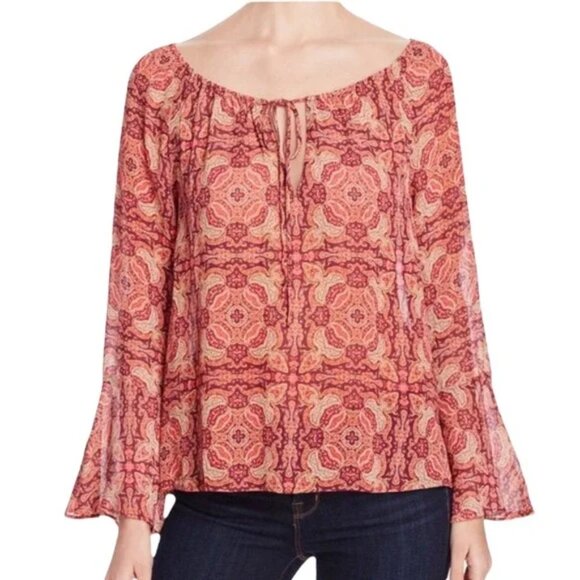 Sanctuary Lyric Top Pink Medallion Boho Peasant Blouse Size S - Picture 2 of 13